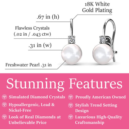 Cate & Chloe Cassie 18k White Gold Plated Silver Pearl Drop Earrings | Crystal Earrings for Women, Gift for Her