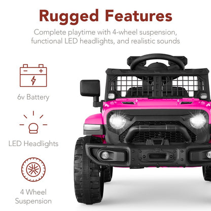 Best Choice Products 6V Kids Ride-On Truck Car w/ Parent Remote Control, 4-Wheel Suspension, LED Lights - Hot Pink