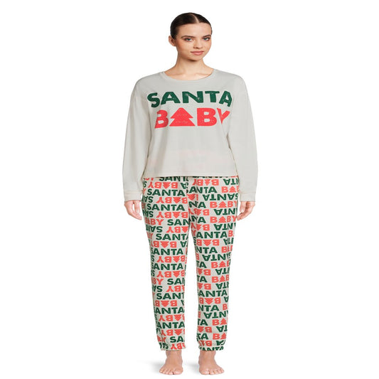 Grayson Social Juniors Santa Baby Long Sleeve Tee and Jogger Sleep Set, 2-Piece