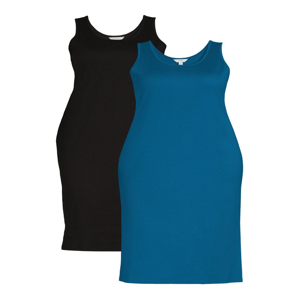  Women’S plus Size Knit Ribbed Tank Dress, 2 Pack