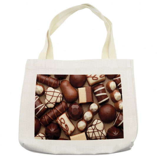 Chocolate Tote Bag, Chocolate Candy Sweets Truffles Gourmet Delicious Dessert Close-up Photo, Cloth Linen Reusable Bag for Shopping Books Beach and More, 16.5" X 14", Cream, by Ambesonne