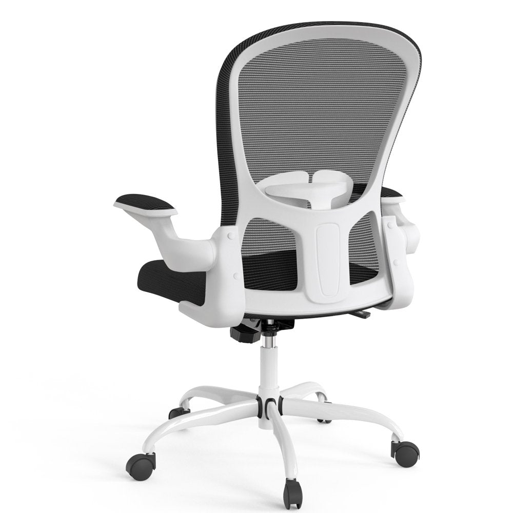 Ergonomic Office Chair, Comfort Home Office Task Chair, Lumbar Support Computer Chair with Flip-Up Arms and Adjustable Height(White)