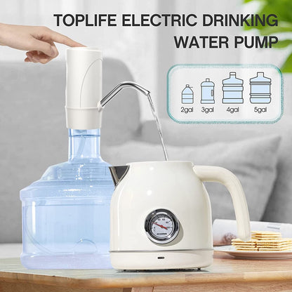 5 Gallon Water Dispenser,Electric Drinking Water Pump Portable Water Dispenser Universal USB Charging Water Bottle Pump For 2-5 Gallon With Silicone,White