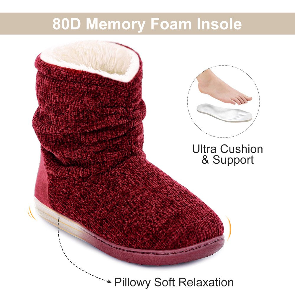 LongBay Women's Chenille Knit Cosy Boots Slippers Soft Plush Fleece Booties Slipper Memory Foam Women Bootee Slippers House Shoes