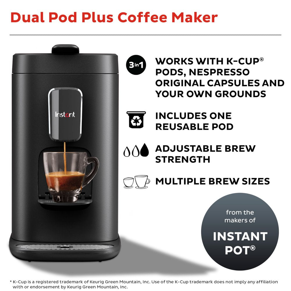 Instant Dual Pod Plus 2-in-1 Coffee Maker and Espresso Maker with Reusable Ground Coffee Pod