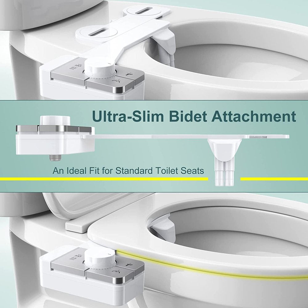 Ultra-Slim Bidet Attachment for Toilet with Dual Nozzle,Self Cleaning Fresh Water Sprayer Bidets Toilet Seat for Feminine and Posterior Wash