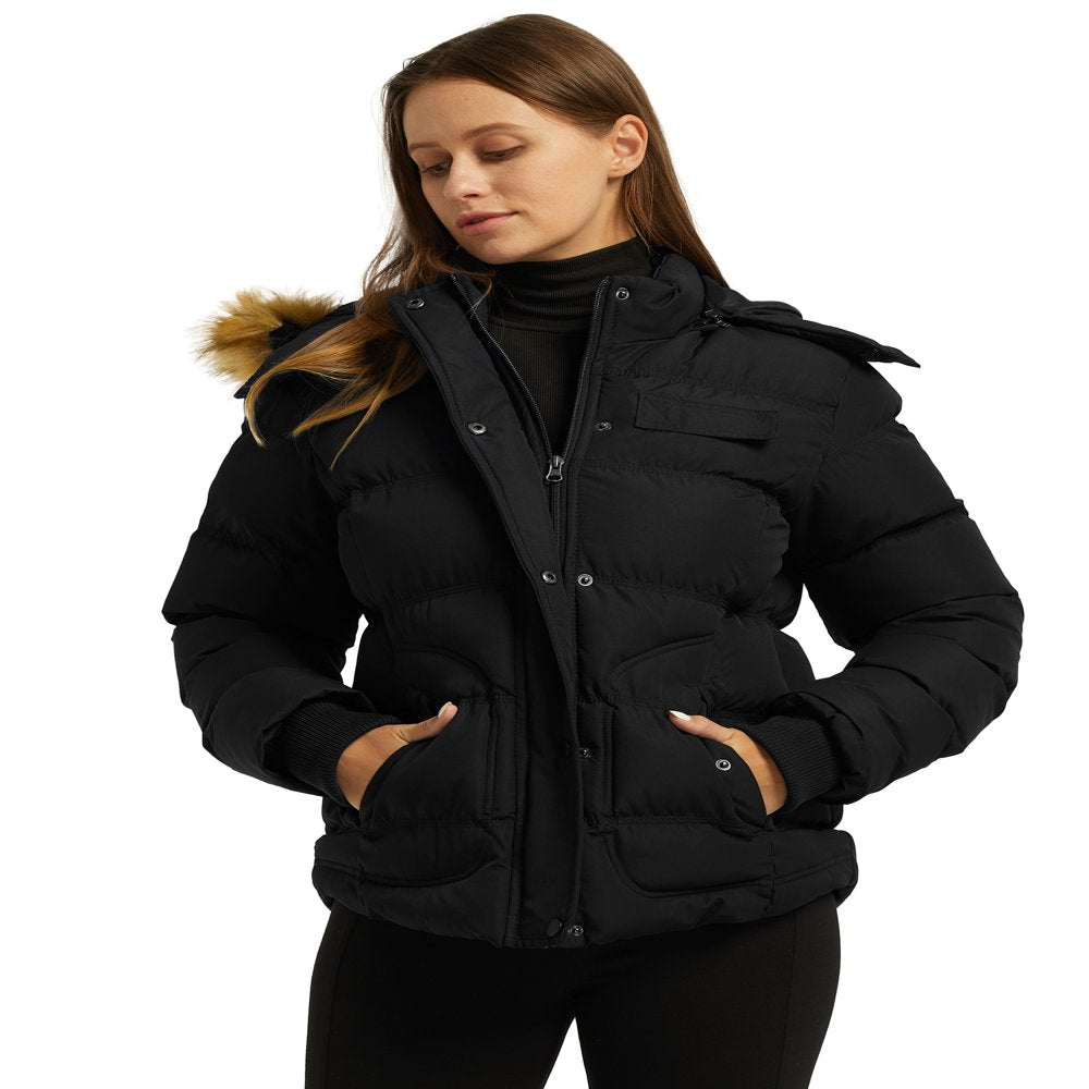 Wantdo Women's Winter Jacket Windproof Puffer Coat Insulated Puffy Jacket with Hood Black L