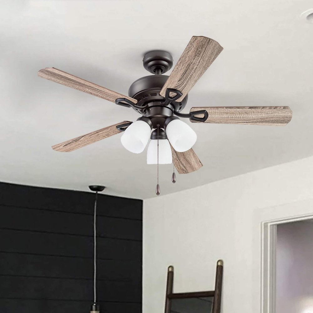 Prominence Home Miller Park 44" Bronze LED Ceiling Fan with 5 Blades, Pull Chains & Reverse Airflow