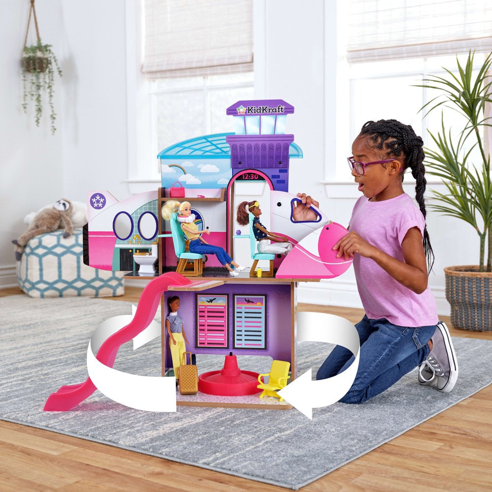 KidKraft Luxe Life 2-in-1 Wooden Airport and Jet Plane Doll Play Set with Over 15 Accessories