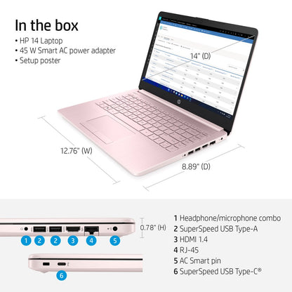 HP Stream 14" Laptop, Intel Celeron N4020 Processor, 4GB RAM, 64GB eMMC, Pink, Windows 11 (S mode) with Office 365 1-yr, 14-cf2112wm
