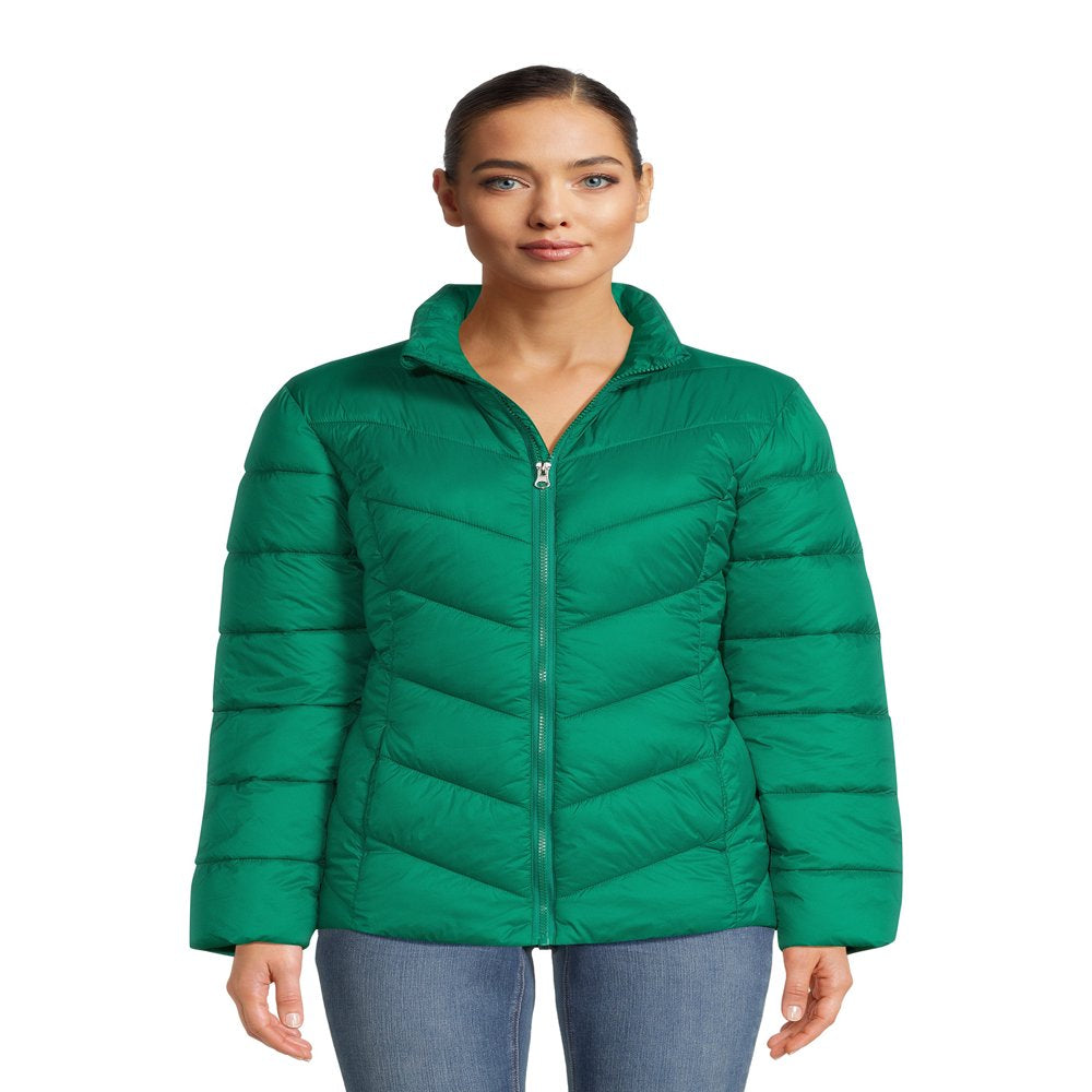 Time and Tru Women's Plus Chevron Midweight Puffer Jacket, Sizes XS-3X