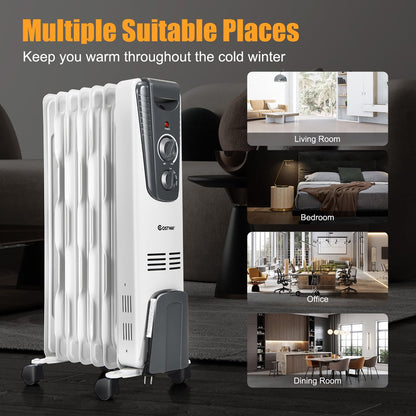 Costway 1500W Electric Oil Filled Radiator Space Heater 5.7 Fin Thermostat Room Radiant