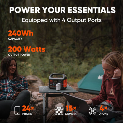 Jackery Explorer 240 Portable Power Station, 240Wh Backup Lithium Battery, 110V/200W Pure Sine Wave AC Outlet, Solar Generator (Solar Panel Not Included) for Outdoors Camping Travel Hunting Emergency