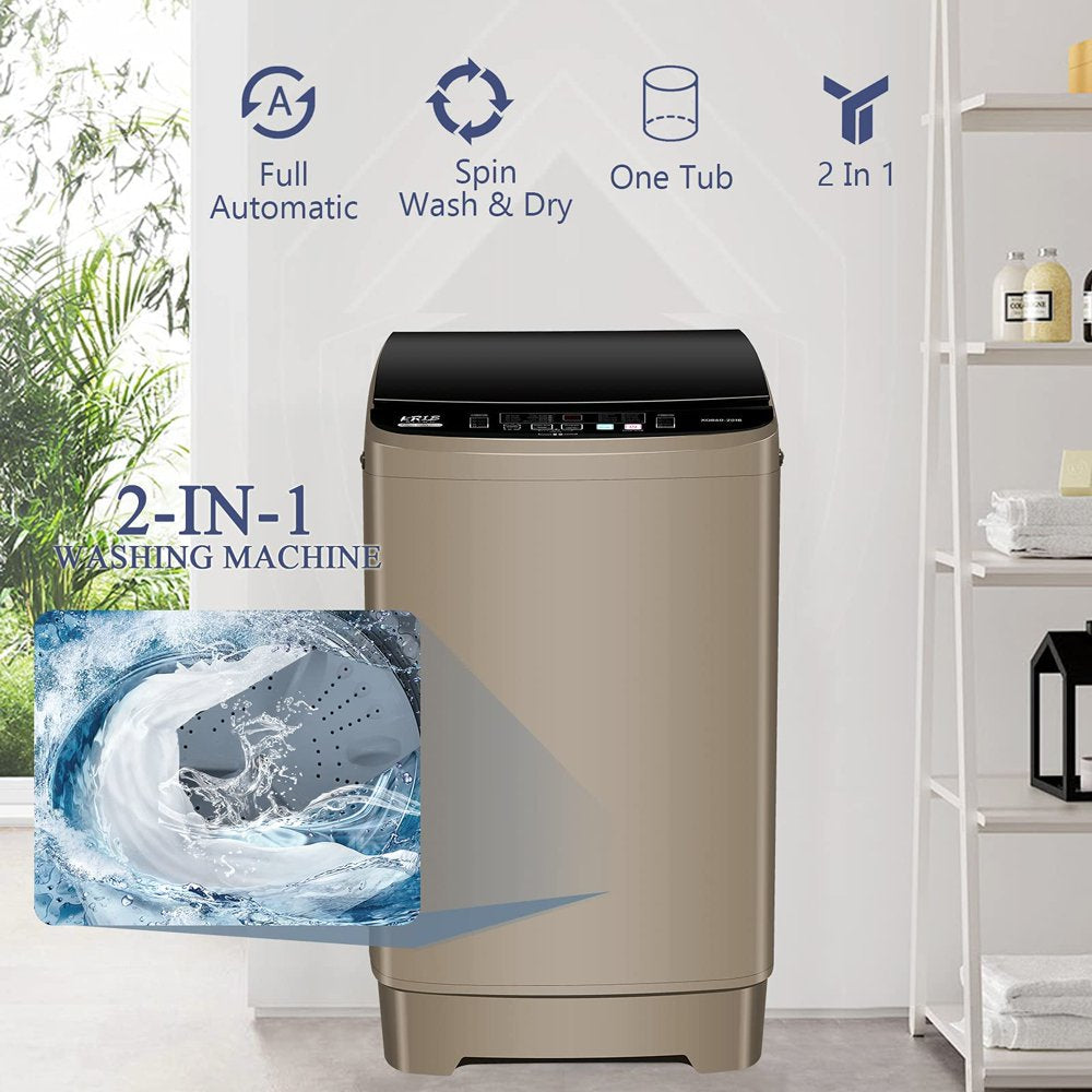 KRIB BLING Portable Washing Machine, 17.7 lbs Large Capacity Full Automatic Washing Machine, Compact Laundry Washer for Home Apartment, Coffee Gold