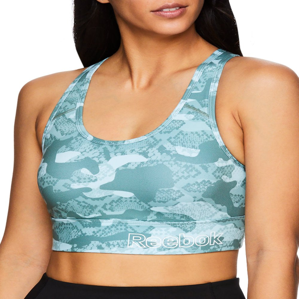 Reebok Womens Essential Print Sports Bra with Back Pocket and Removable Cups, Sizes XS-XXXL