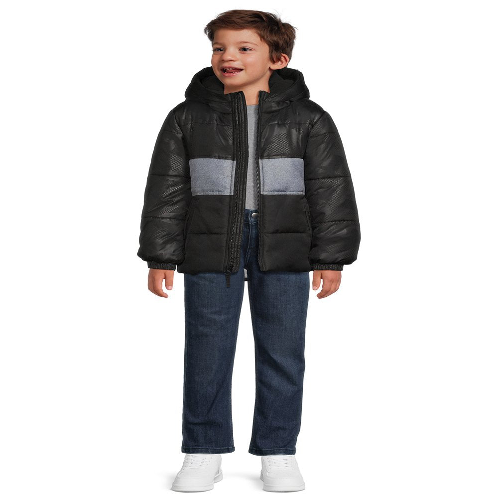 Weather Tamer Boys Hooded Long Sleeve Colorblock Winter Puffer Coat, Sizes 4-16