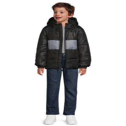 Weather Tamer Boys Hooded Long Sleeve Colorblock Winter Puffer Coat, Sizes 4-16