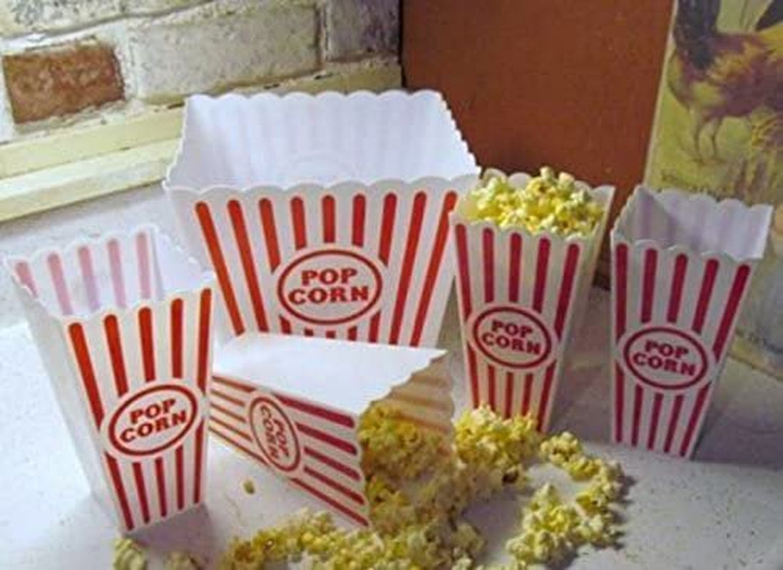 Popcorn Bowl Plastic Classic Tub Red & White Striped, Movie Night Theater Bucket Reusable Set of 5