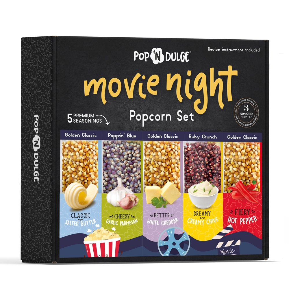 Movie Night Gift Baskets Popcorn Gift Set, 5 Gourmet Popcorn Kernels and 5 Popcorn Seasoning, Non-GMO Popcorn Gift Baskets - 10 pcs