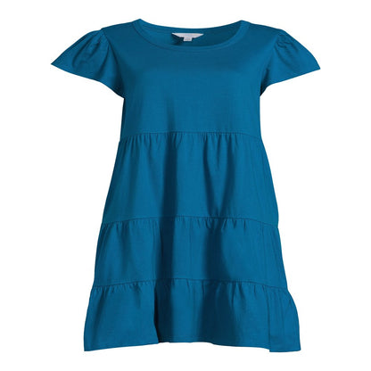  Women's Short Sleeve Tiered Knit Dress