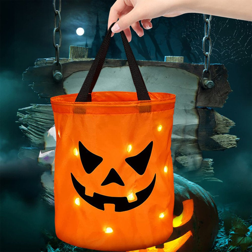 Halloween Candy Bags with LED Light Trick or Treat Bags Halloween Party Bags with Grimace Multipurpose Reusable Bucket for Kids Halloween Supplies Favors