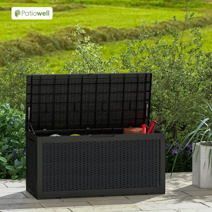 Patiowell 105 Gallon Deck Box Outdoor Resin Plastic Deck Storage Box, Black