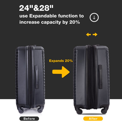 3 Piece Luggage Set Hardshell Expandable Lightweight Suitcase with TSA Lock Spinner Wheels 20In24In28In.(Black)