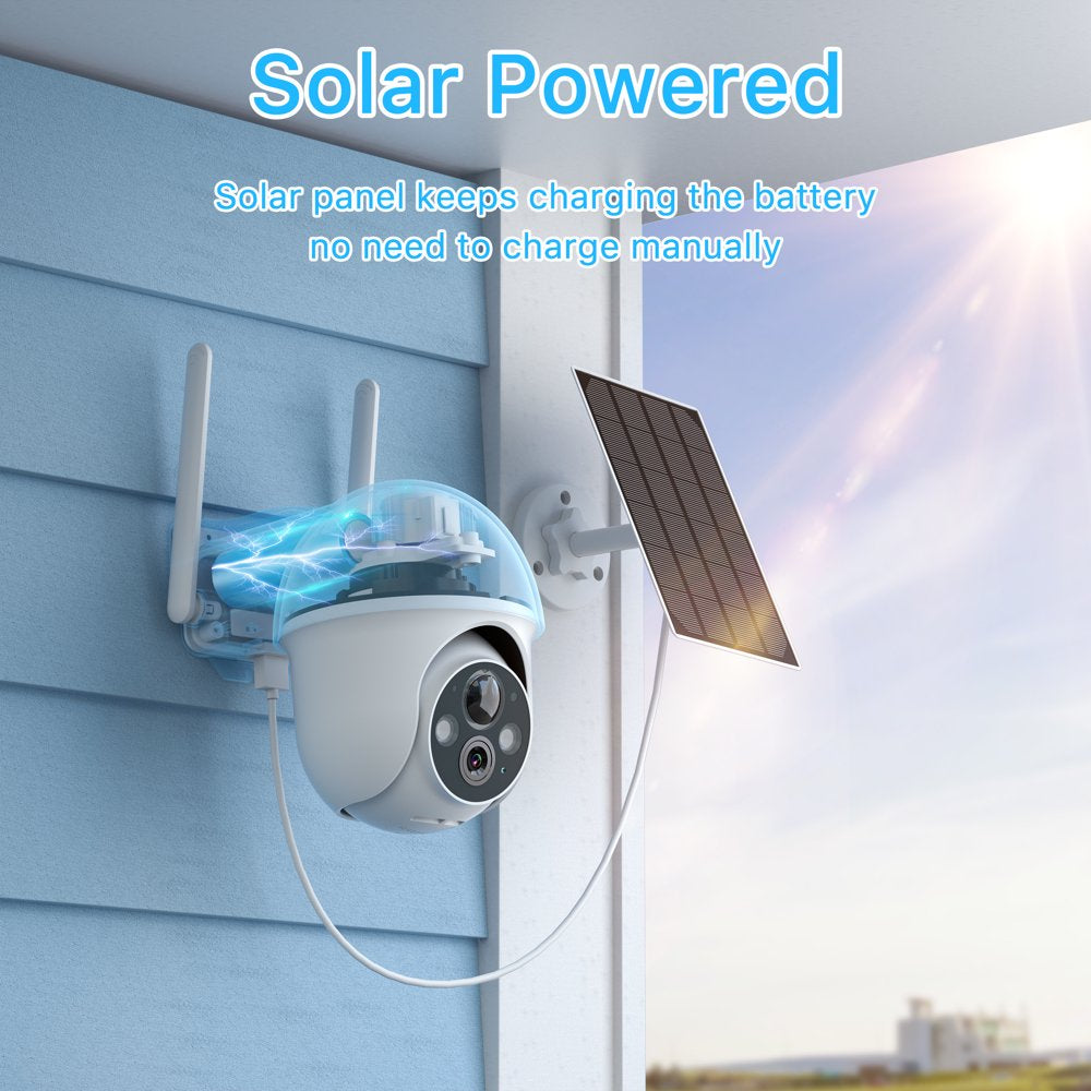 2K Solar Security Camera with Spotlight, ANRAN 360° View Wireless Outdoor Camera, Waterproof PIR Detection, Rechargeable Battery Powered Home Surveillance Camera with Color Night Vision 2-Way Audio