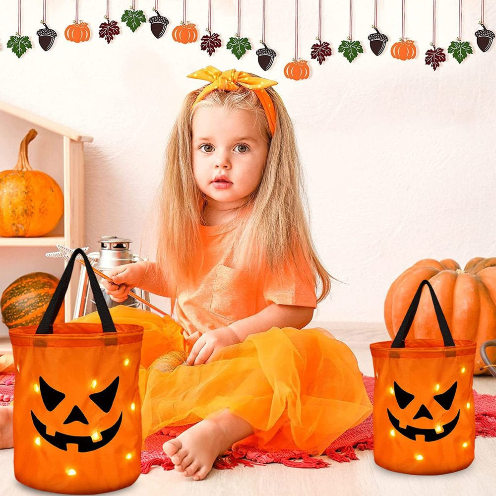 Halloween Candy Bags with LED Light Trick or Treat Bags Halloween Party Bags with Grimace Multipurpose Reusable Bucket for Kids Halloween Supplies Favors