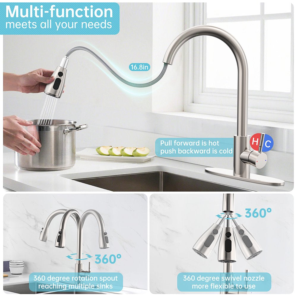 Kitchen Sink Faucets with Pull down Sprayer, High Arc Single Handle with Water Lines