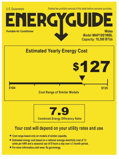 Midea 10,300 BTU (13,500 BTU ASHRAE) 115V Smart Portable Air Conditioner, Black, MAP10S1WBL