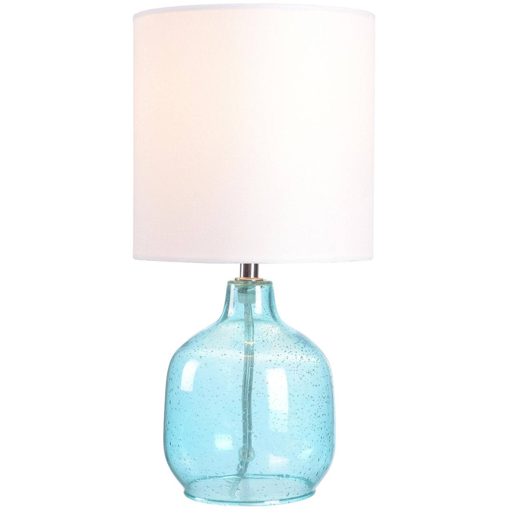  Mini Aqua Glass Table Lamp with Shade 12.75"H-Bubble Glass Finish