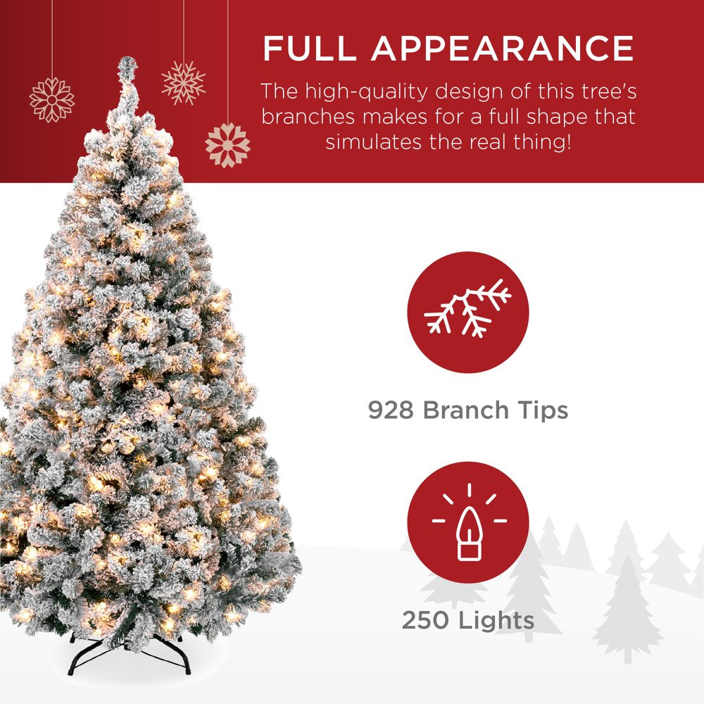 Best Choice Products 6ft Pre-Lit Holiday Christmas Pine Tree w/ Snow Flocked Branches, 250 Warm White Lights