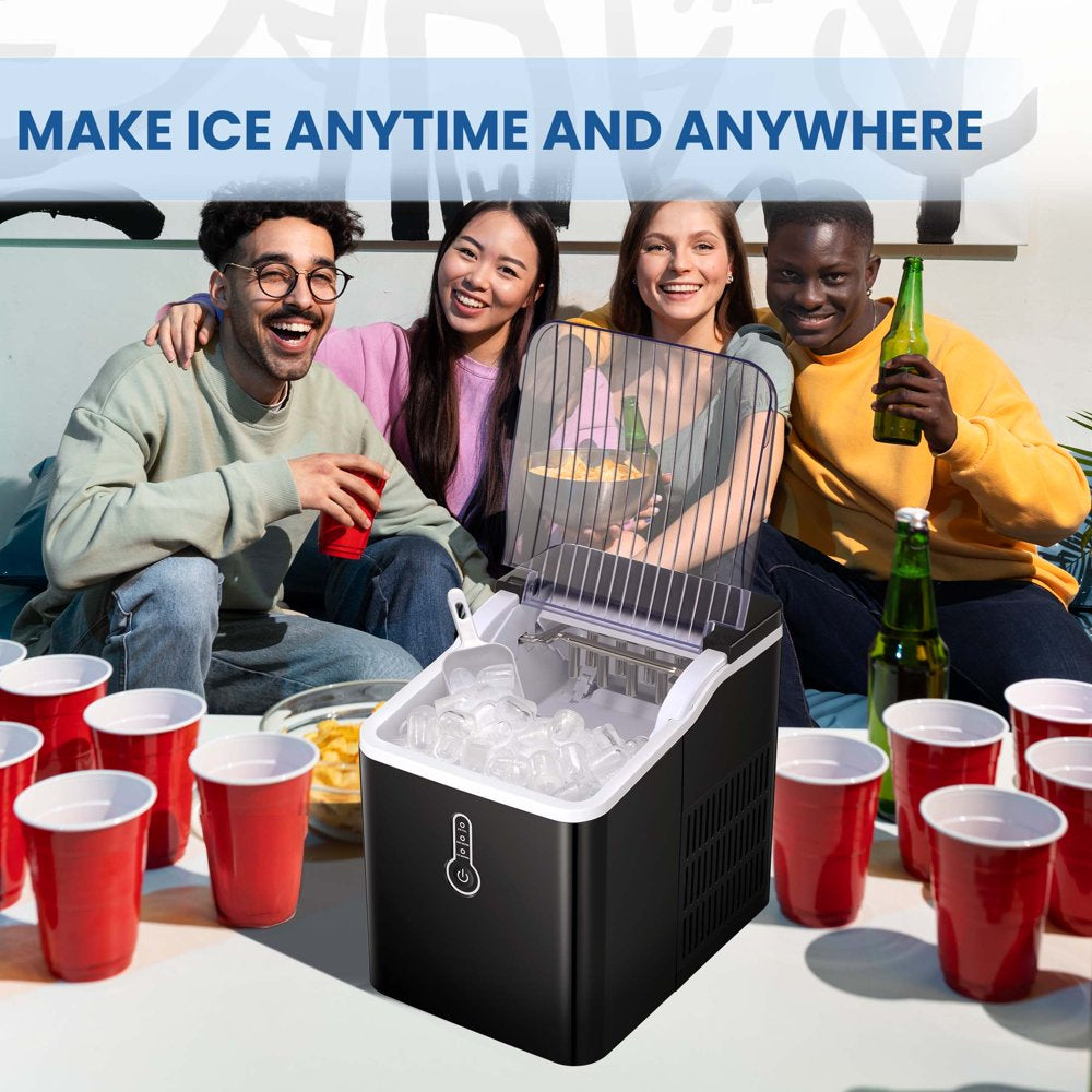 Auseo Countertop Ice Maker Machine, Portable Compact Ice Maker with Ice Scoop&Ice Basket, 9 Pcs/8 Mins, 26LBS/24H, Bullet Ice, Self-Cleaning, Home/Kitchen/Office/Bar, Black