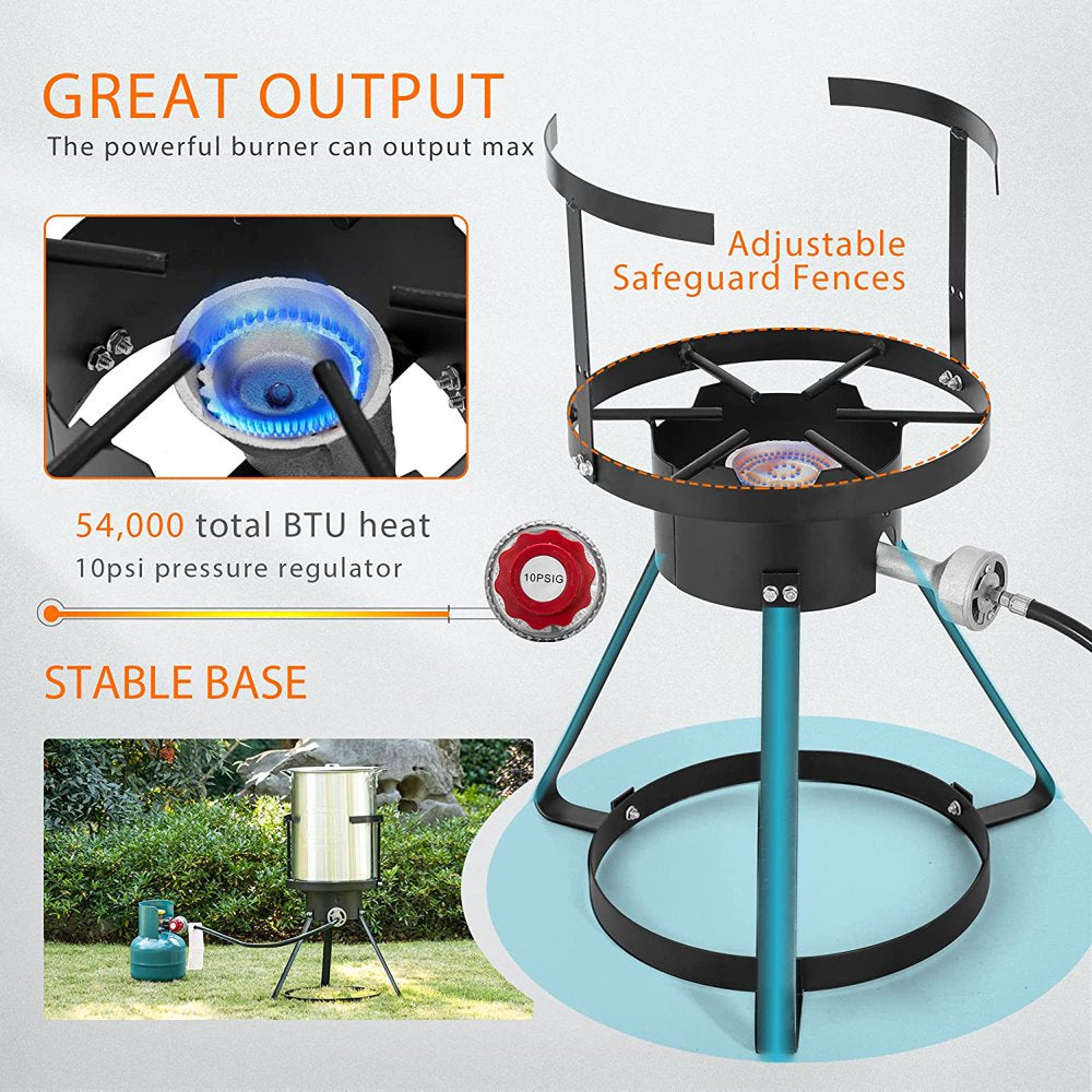 SPECSTAR 30 Qt. Aluminum Turkey Deep Fryer Pot with Injector Thermometer Kit and 54, 000 BTU Outdoor Propane Stove Burner Stand for 20 Lbs Turkey