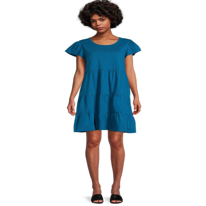  Women's Short Sleeve Tiered Knit Dress