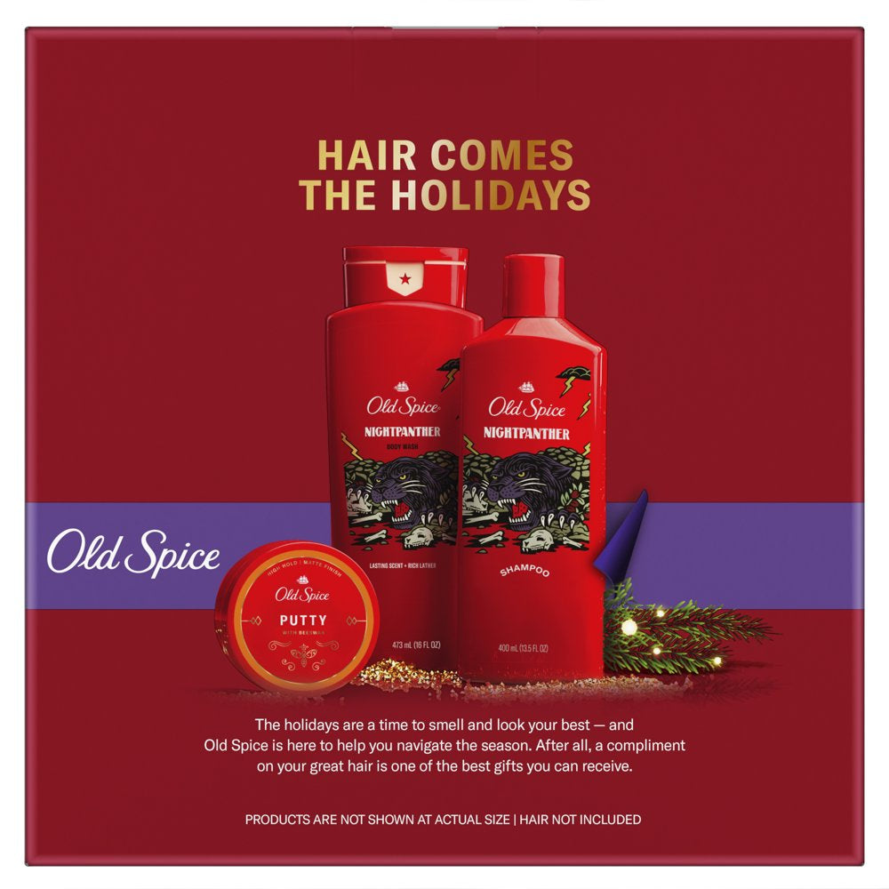 Old Spice Hair Style Nightpanther Holiday Pack with Shampoo, Body Wash, and Hair Putty