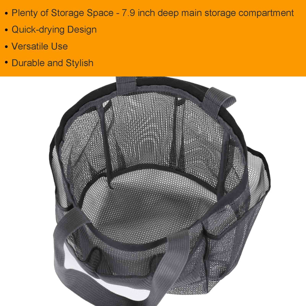 Siaomo Natural Mesh Shower Caddy Portable Shower Tote Bag for College Dorm Essentials, Bathroom, Gym, Camp, Travel, Hanging Shower Caddy Basket, Quick Dry Toiletry Bag (8-Pockets | Black)