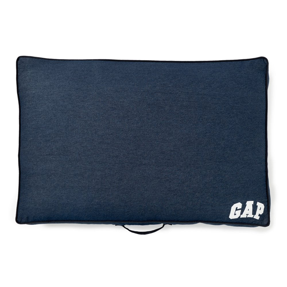 Gap Small Denim Logo Flat Dog Bed, Organic Cotton Cover with Zipper Closure, Dark Blue