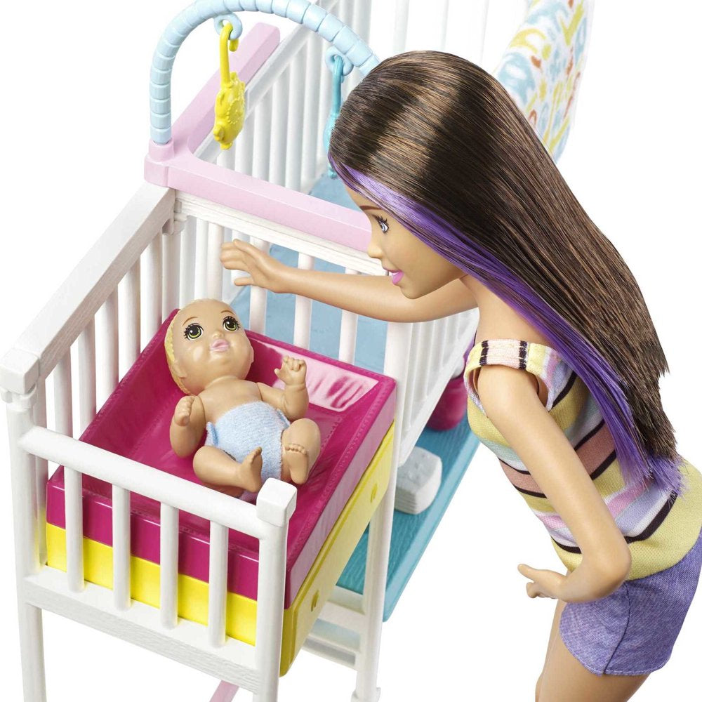 Barbie Skipper Babysitters Inc Nap N Nurture Nursery Playset with Brunette Doll, Baby & Accessories