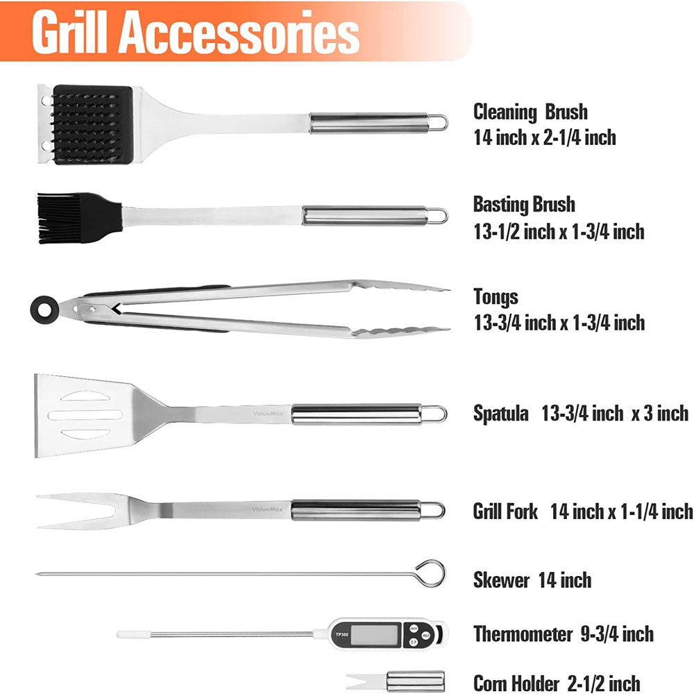 15 PCs Grill Accessories, BBQ Tool Set, Grill Kit, Gifts Choice, Barbecue Tools for Indoor & Outdoor Grill/Cooking, Camping