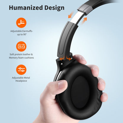 VILINICE Noise Cancelling Headphones, Wireless Bluetooth Over Ear Headphones with Microphone, Black, Q8