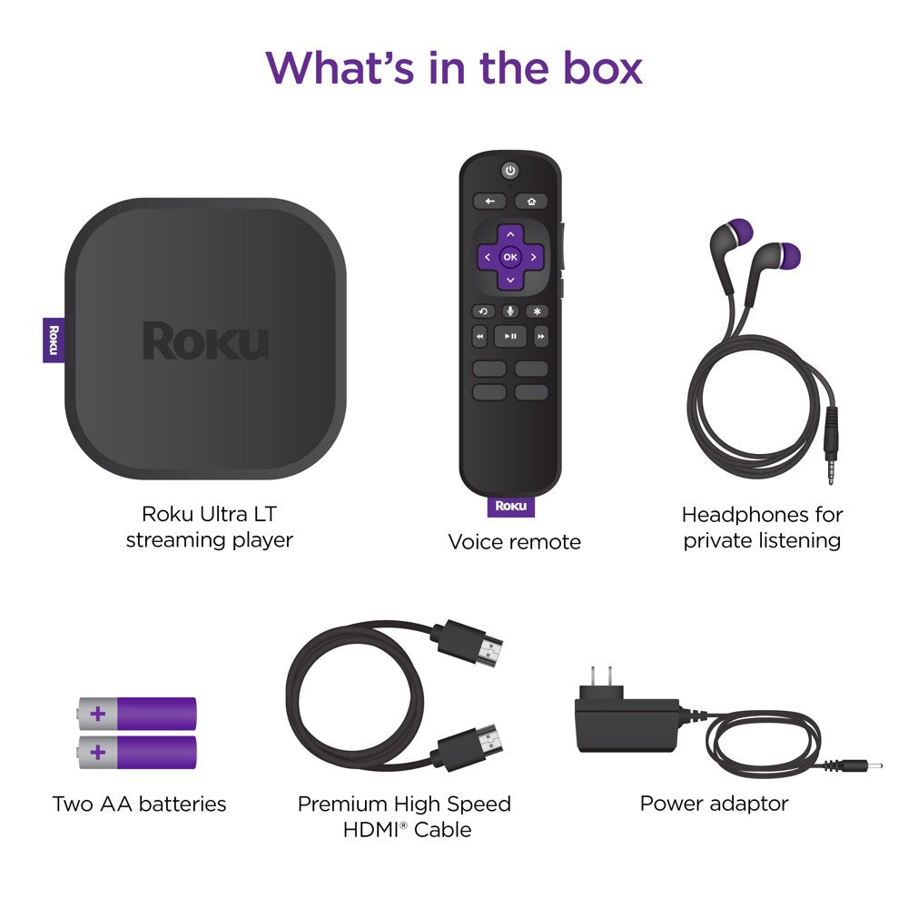 Roku Ultra LT Streaming Device 4K/HDR/Dolby Vision/Dual-Band Wi-Fi® with Roku Voice Remote and HDMI Cable