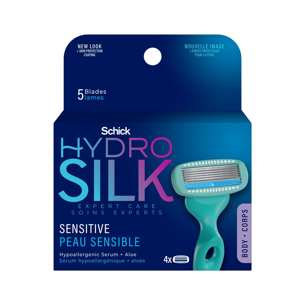 Schick Hydro Silk 5-Blade Sensitive Care Women's Razor Refills, 4 Ct, Hydrates & Protects From From Irritation, Hypoallergenic Formula