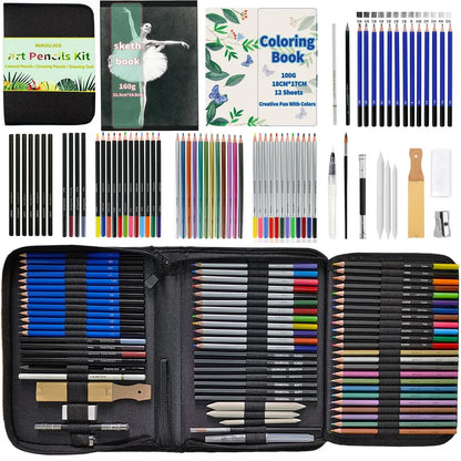 72 Pcs Art Supplies Art Set,Drawing Supply for Artist Adult Teen Kids,Drawing Pencils Kit,Sketching Set Include Charcoal & Colored Pencil,Sketchbook,Coloring Book in Travel Case