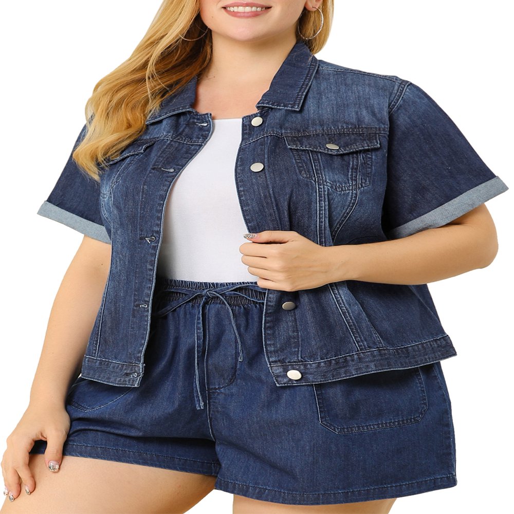  Plus Size Fall Button Down Crop Jean Trucker Denim Jacket