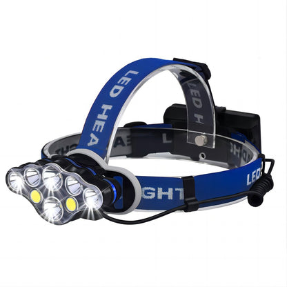  Rechargeable Headlamp, 18000 Lumen 8 LED 8 Modes Waterproof Headlight with Red Warning Lihgt for Camping, Fishing, Car Repair, Outdoor