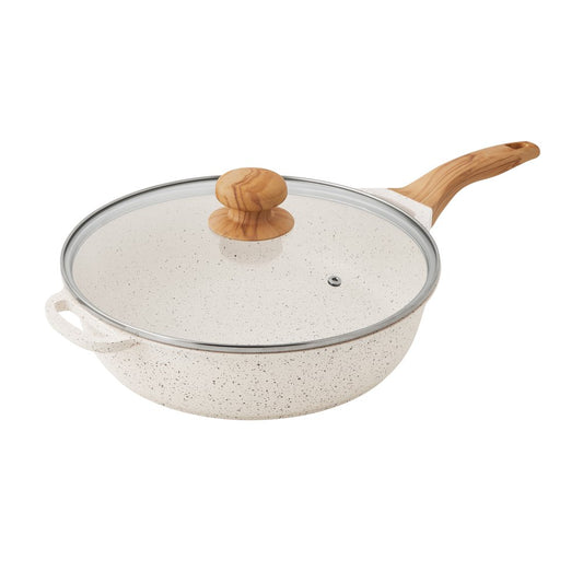 The Pioneer Woman Prairie Signature 4-Quart Cast Aluminum Jumbo Cooker Frying Pan, Linen Speckle