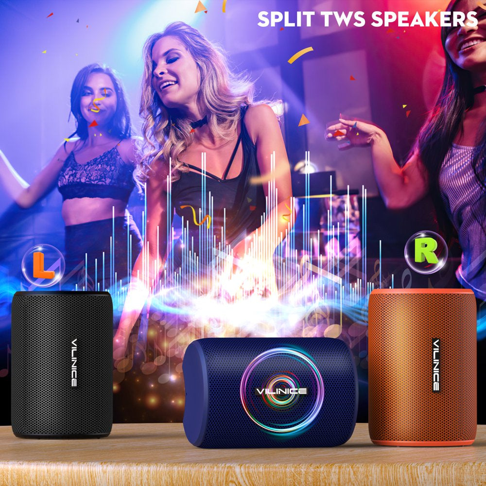 VILINICE Bluetooth Speakers Portable Wireless, IPX7 Waterproof Outdoor Speaker with Subwoofer, TWS Dual Pairing Speakers Small Bluetooth Speaker for Gift, Shower, Party, Home, Travel