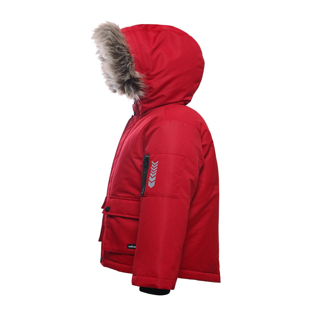 Rokka&Rolla Boys' Winter Coat with Faux Fur Hood Parka Jacket, Sizes 4-16